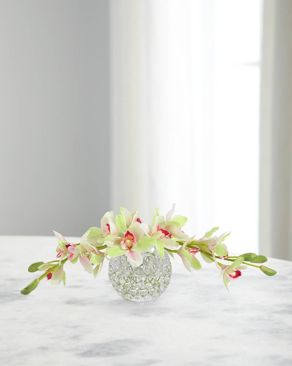 Cynbidium Blush 26" Faux Floral Arrangement in Glass Vase